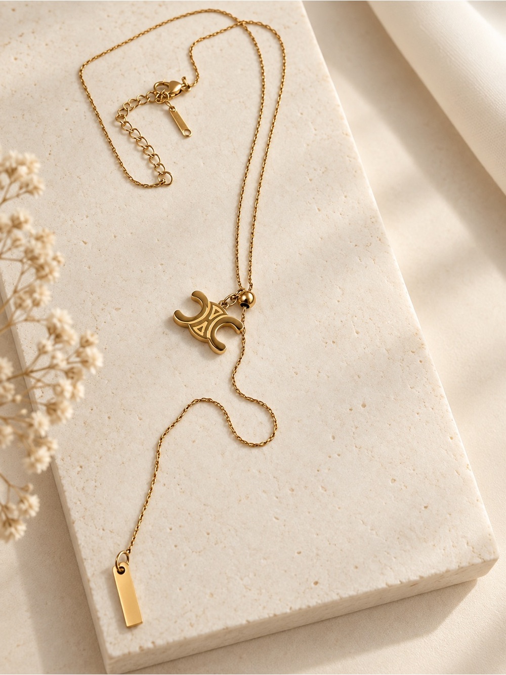 Gold Plated Motif Y-Style Pendant Necklace - Gold 18 inches